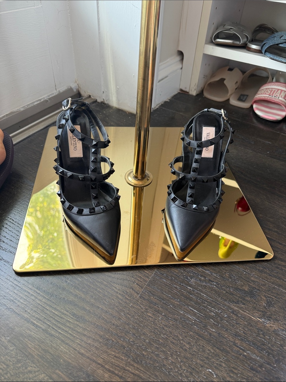 Valentino Garavani Black Rockstud Pointed-Toe Heels